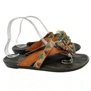 Elite sandals size 10 Pompom brown orange blue 
Leather floral thong flip flops